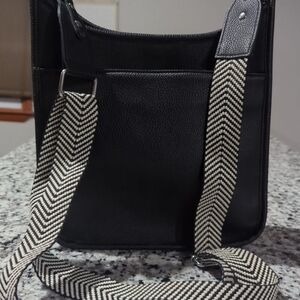 Rae Dunn Black Crossbody Bag with Chevron Strap